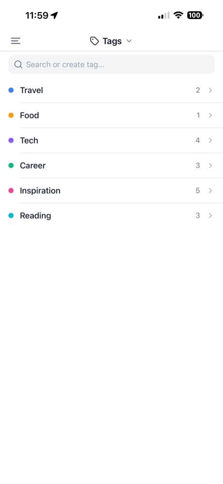 Tag organization with color coding